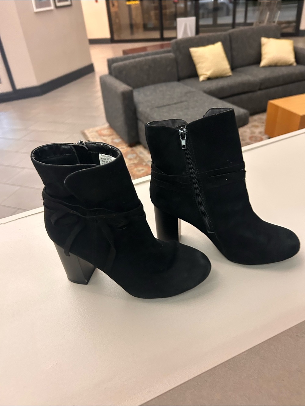 Christian Siriano Black Suede Block Heel Ankle Boots with Side Zip 6